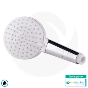 hansgrohe Crometta 100 Vario, 2-Strahl Handbrause SET + ecoturbino® 10 Legio | ET10L Wasserspar Adapter + Duschschlauch + Duschkopf