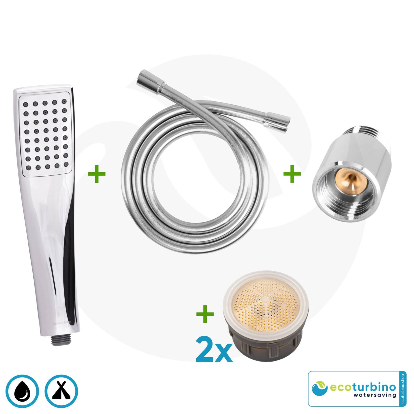 Camping Duschbrause SET Silber | ecoturbino® ECOCAMP