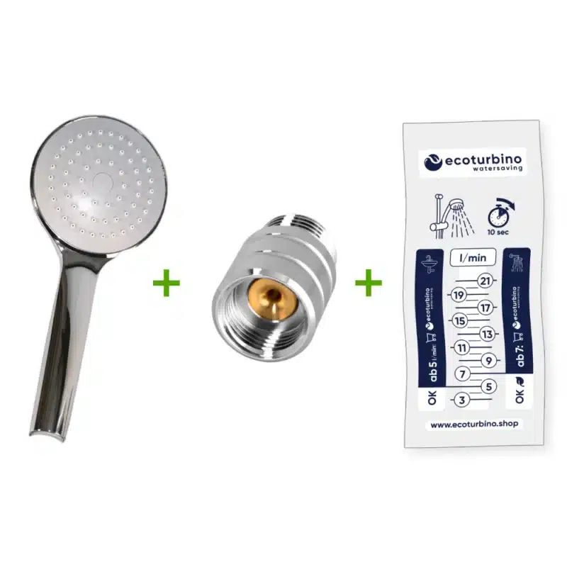 Dusche UPGRADE SET 10 Legio | ET10L Wasserspar Adapter + Hand Duschkopf - Handbrause | ecoturbino®. Feedbild.