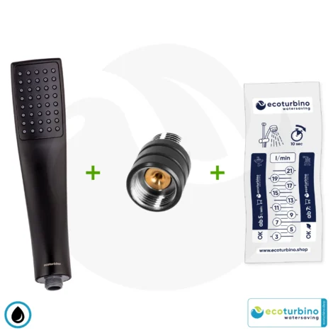Handdusche UPGRADE DELUXE SET 10 Legio, schwarz | ET10L Wasserspar Adapter + Design Duschkopf - Handbrause | ecoturbino®