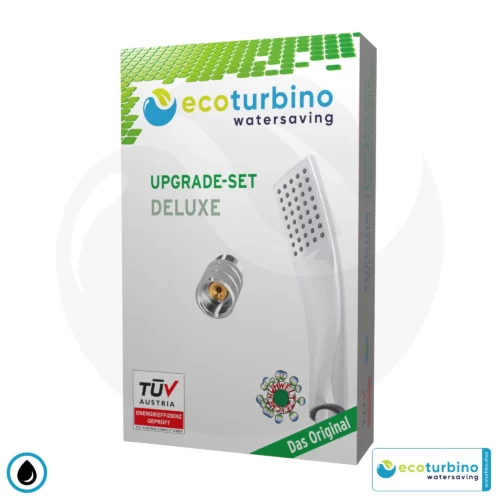 Wassersparender Duschkopf UPGRADE DELUXE SET 10 Legio | ET10L Adapter + Designer Handbrause | ecoturbino®
