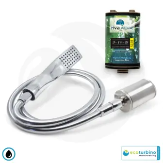 Wasserfilter Schadstoffe ecoturbino body plus Set | Handbrause, Duschschlauch, Wassersparadapter, Filtersystem | Dusche Wasserspar System | 1/2" Gewindeanschlüsse