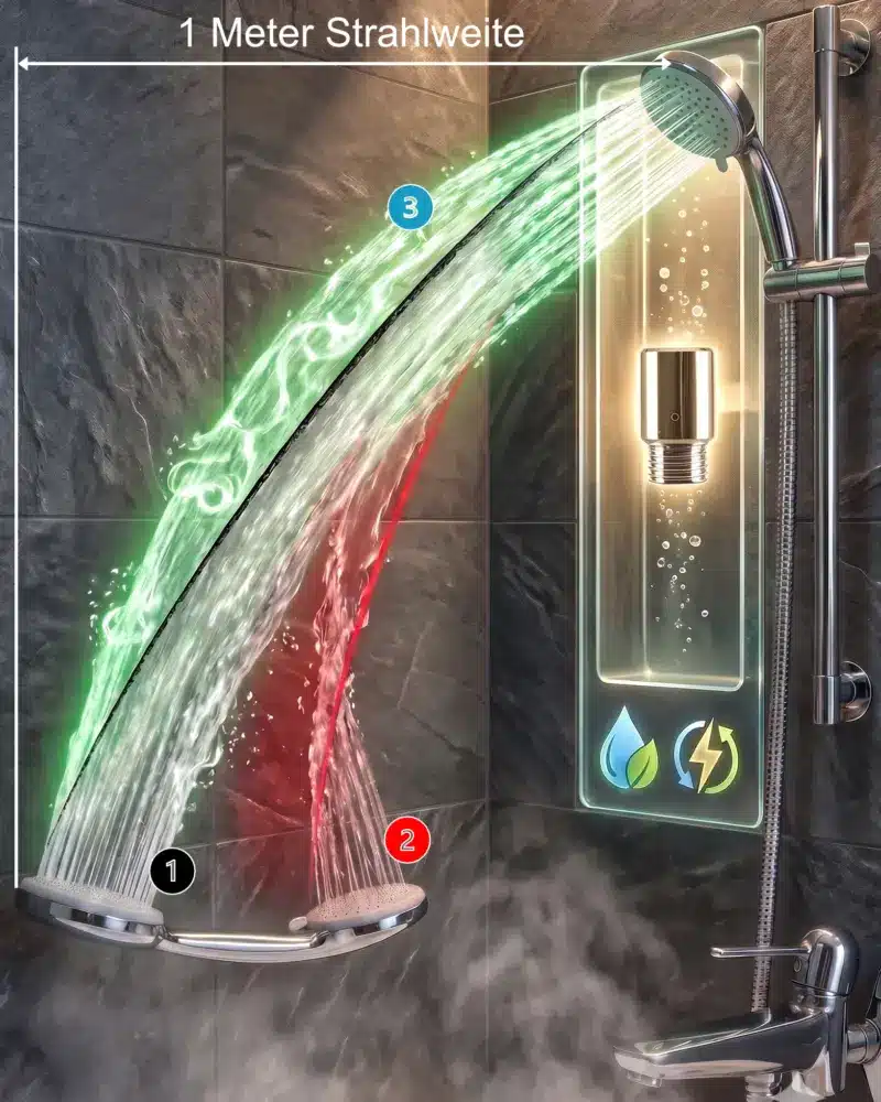 Strahlvergleich Dusche | mit und ohne ecoturbino SPA Optimierer Aufsatz
