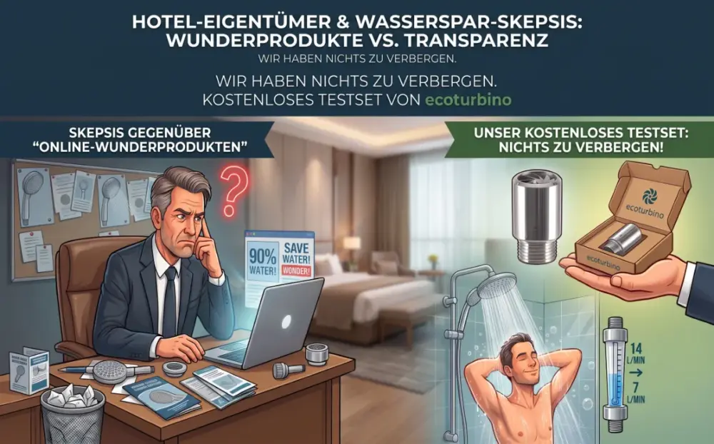 ecoturbino Hotel Testset | Wie Hoteliers mit ecoturbino 40-50% Wasserkosten senken - 100 % risikofrei im kostenlosen Praxistest